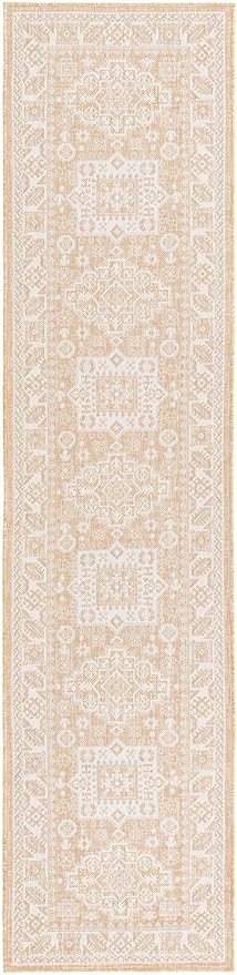 Rugs.com Outdoor Aztec Collection Rug – 12 Ft Runner Natural Flatweave Rug Perfect for Hallways, Entryways