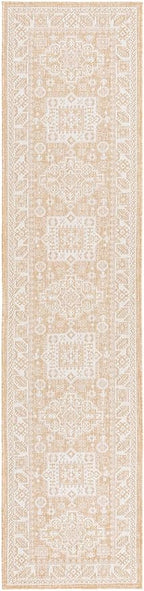 Rugs.com Outdoor Aztec Collection Rug – 12 Ft Runner Natural Flatweave Rug Perfect for Hallways, Entryways