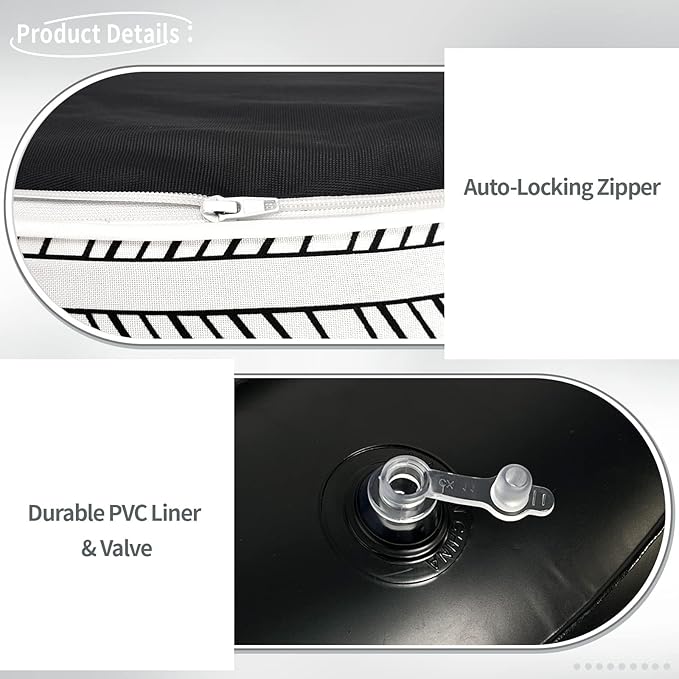 Indoor/Outdoor Inflatable Ottoman D21 x H9 inch, Round Footstool Inflatable Foot Rest Ottoman with Handle, Portable Ottomans Pouf for Patio, Garden, Camping, Home, Herringbone Black White