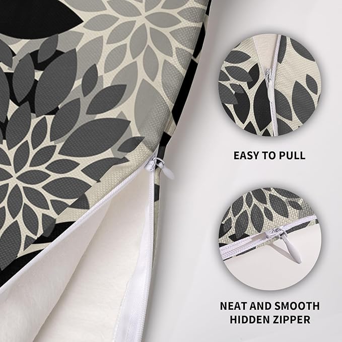 Black Grey Gray Pillow Covers 20X20 Inch Set of 2, Dahlia Flower Spring Summer Floral Cream Decorative Throw Pillow Covers Outdoor Modern Farmhouse Cushion Case for Home Couch Sofa Bed Decor