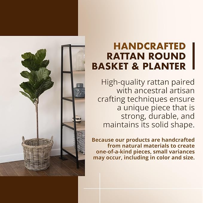 Kouboo Kobo Rattan Round Planter, Gray Decorative Storage Basket