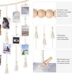 Mkono Macrame Hanging Photo Display Wall Decor with String Lights Boho Room Bedroom Wooden Beads Garland Picture Greeting Cards Holder with 45 Clips