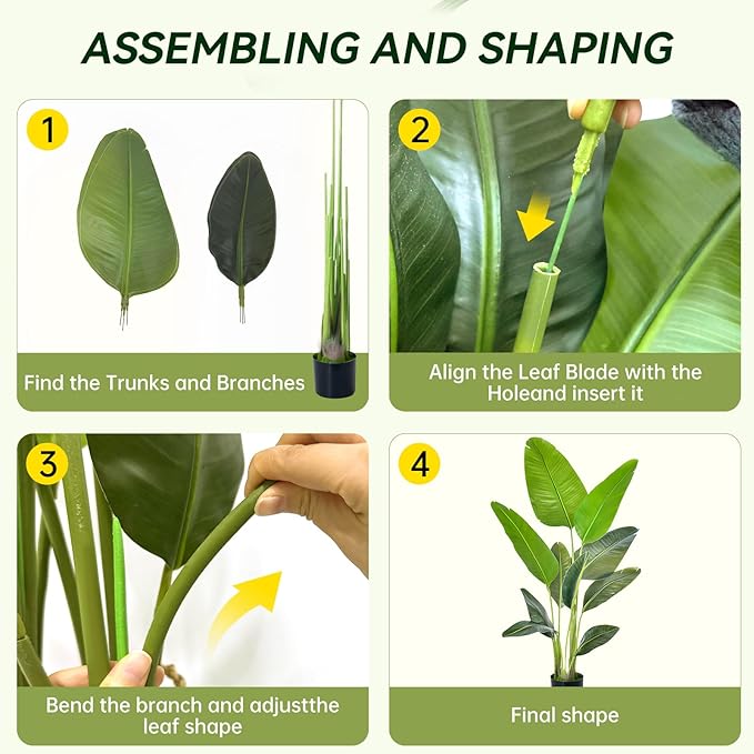 Bird of Paradise Plant Artificial 4ft, Faux Banana Leaf Tree with 9 Trunks in Pot and Woven Seagrass Belly Basket - The Perfect Silk Faux Plant for Indoor Outdoor House Living Room Decor
