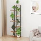 Plant Stand Indoor 7 Tier 8 Potted Metal Wood Plant Shelf, Multiple Flower Pots Corner Tall Plant Holder Stands for Living Room Balcony Bedroom, Rustic Brown
