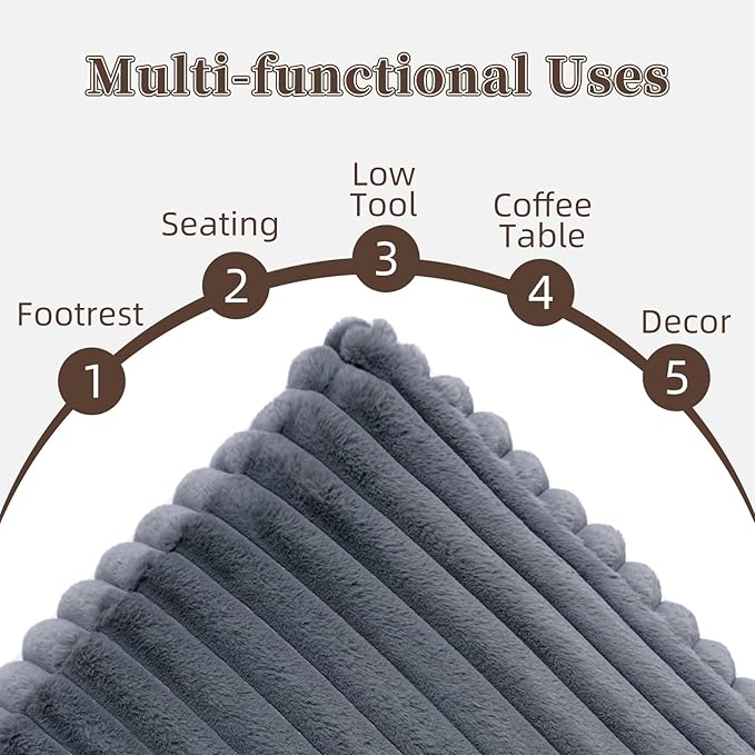 Unstuffed Pouf Ottoman Cover Soft Storage Extra Seat Farmhouse Comfortable Bohemian Poufs Accent Footrest 20x20x8 Inches for Living Room Bedroom Study Nook (Gray B, Square)