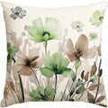 AVOIN colorlife Poppy Flowers Chinoiserie Spring Throw Pillow Cover, 18 x 18 Inch Sage Green Brown Seasonal Leaves Cushion Case Decoration for Sofa Couch Farmhouse