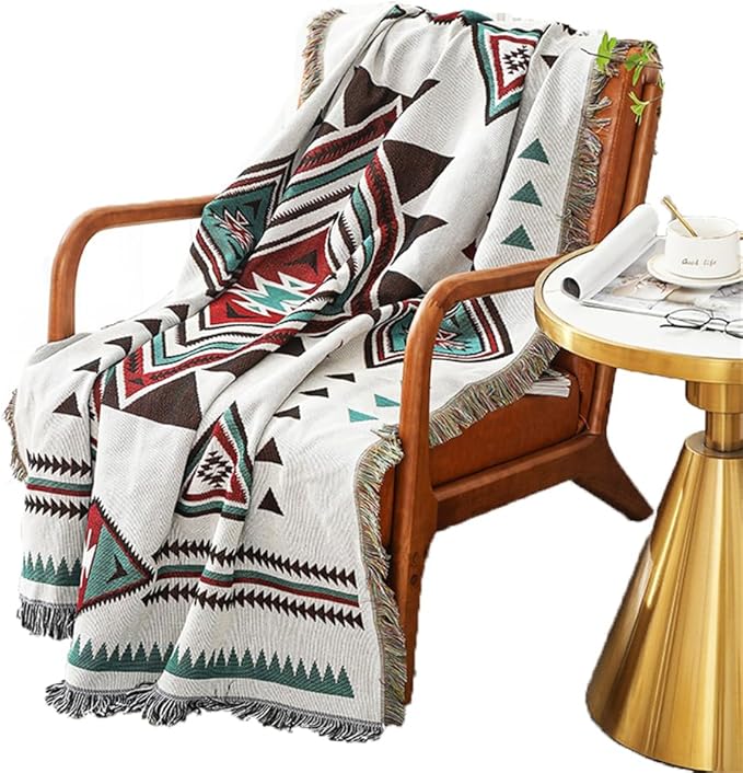Homesy Southwestern Throw Blankets Navajo Aztec Throws and Blankets Green Multi-Function Boho Throw for Couch Chair Sofa Bed Home Outdoor Beach Car Tent Travel Camping 63"x87"