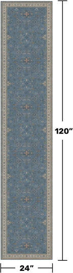 Non Slip 10ft Long Hallway Runner Rug Blue - 2 x 10 Runner Rug, Washable & Waterproof 2x10 Kitchen Floor Mat - Modern Eclectic Boho Design Décor