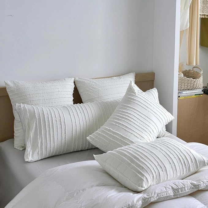 Body Pillow Shams 1 Pack, Ivory, Body Size Pillowcases, Soft Microfiber Geometric Striped Boho Pillow Covers with Envelope Closure, 20x54 Inches (No Insert)