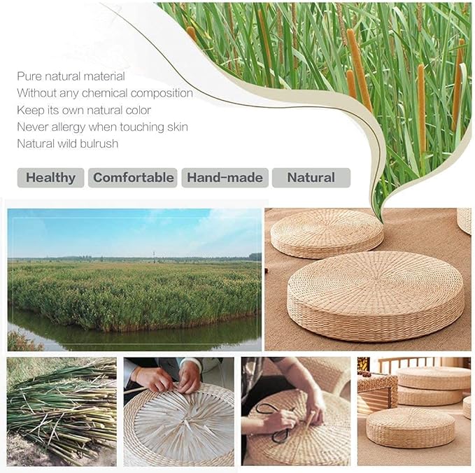 HUAWELL 2 Pack Super Bigger Size Tatami Floor Pillow Sitting Cushion, Round Padded Room Floor Straw Mat for Outdoor Seat Dia: 60CM (23.6)