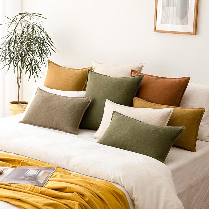 Foindtower Pack of 2, Decorative Linen Soild Throw Pillow Covers Soft Accent Cushion Case Boho Farmhouse Neutral Pillowcase for Chair Couch Sofa Bedroom Living Room Home Decor 26 x 26 Inch Cream White