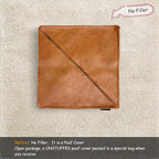 Pouf Ottoman, Unstuffed Pouf Cover, Handmade Faux PU Leather Moroccan, Orange Brown 17.7" Square, Foot Rest for Living Room, Floor Chair Gifts for Men Women, (Only Cover)
