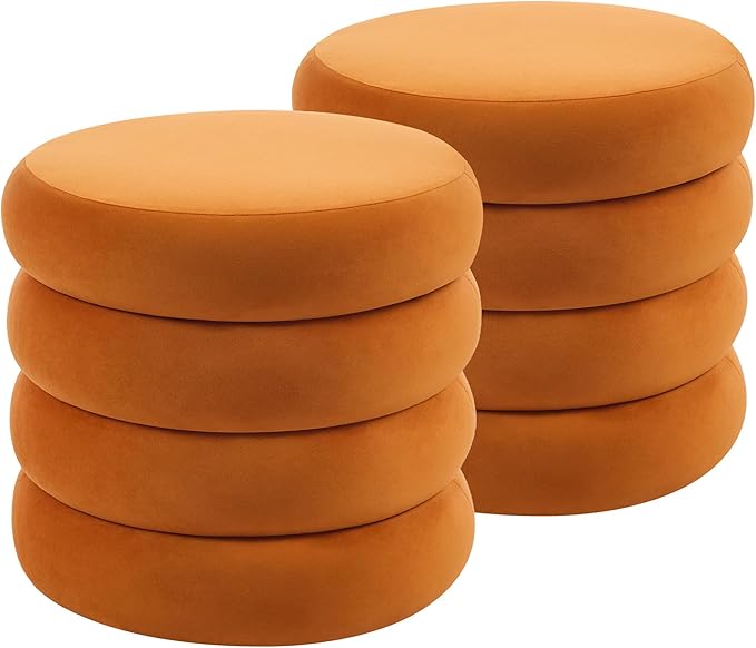 Flouki 19.5" Storage Ottoman Round, Vanity Stools for Bedroom, Entryway Ottoman for Console Table, Ottoman Stool for Girls Women, Foot Stool for Living Room, Set of 2, Velvet Orange