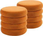 Flouki 19.5" Storage Ottoman Round, Vanity Stools for Bedroom, Entryway Ottoman for Console Table, Ottoman Stool for Girls Women, Foot Stool for Living Room, Set of 2, Velvet Orange