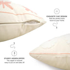 Merrycolor Boho Embroidered Throw Pillow Covers 18x18 Pink Flower Pillow Covers Textured Square Cushion Case Farmhouse Decorative Pillow Covers for Couch Bed,1PC, Beige and Pink Floral