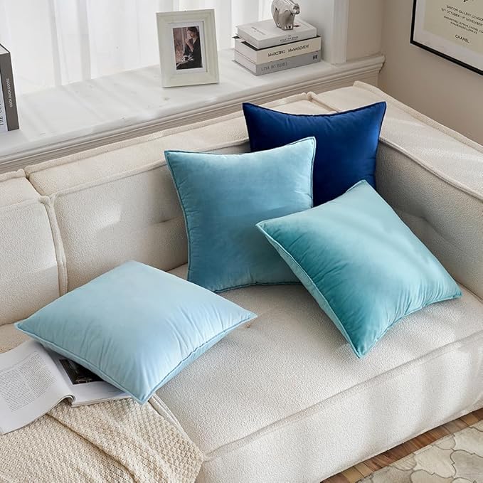 MIULEE Blue Grey Velvet Throw Pillow Covers 20x20 Soft Decorative Solid Square Cushion Cases Pack of 2 Modern Luxury Home Decor for Couch, Sofa, Bedroom