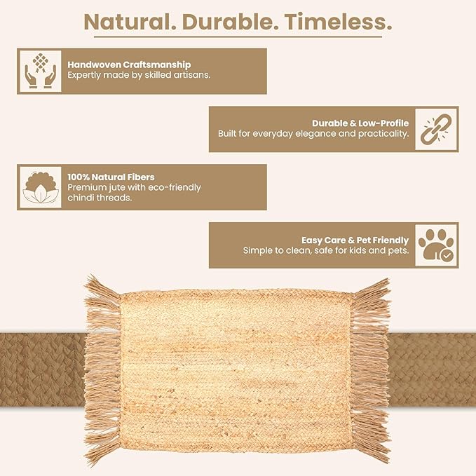 Hand Woven Jute Braided Rug, – Natural, Reversible Boho Entry Area Rugs for Kitchen, Living Room I Farmhouse Indoor Outdoor Decorative Floor Rug - (3 x 5)