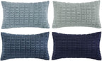 Fancy Homi Set of 4 Blue Lumbar Rectangle Decorative Throw Pillow Covers 12x20 Inch for Couch Bed Chair, Farmhouse Boho Room Decor, Soft Fuzzy Corduroy Textured Coastal Blue Cushion Case 30x50cm