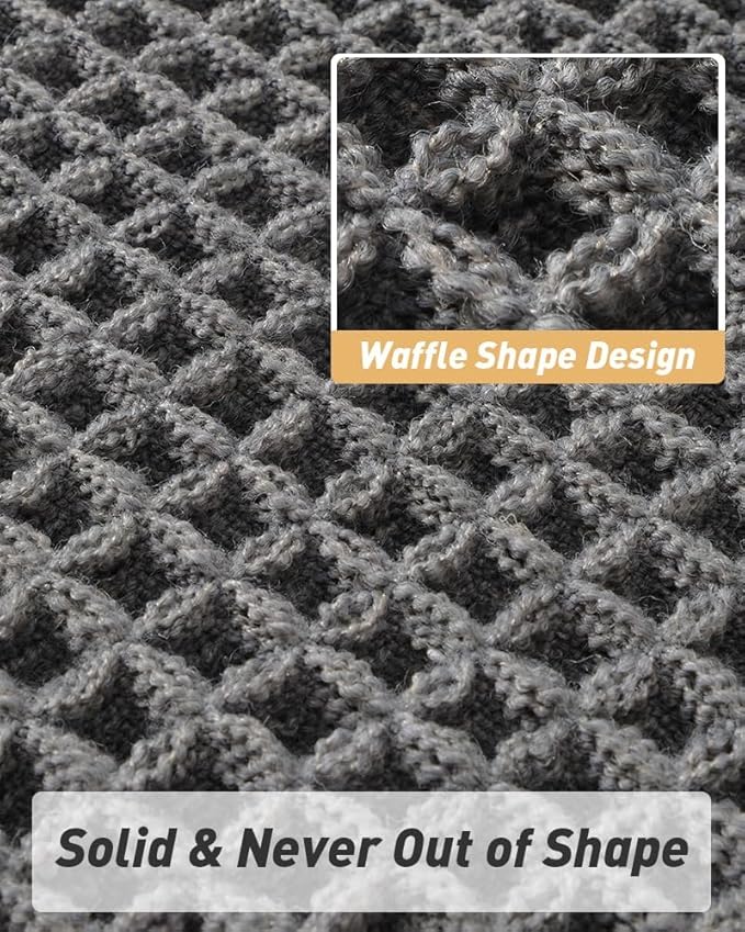 AMOAMI Upgraded Waffle Bath Mat, Super Absorbent Non Slip Bath Mats for Bathroom Floor, Washable Bathroom Rugs with Tassels, Rubber Backed Bathroom Mats, Ultra Soft, 20" x 32", Dark Grey