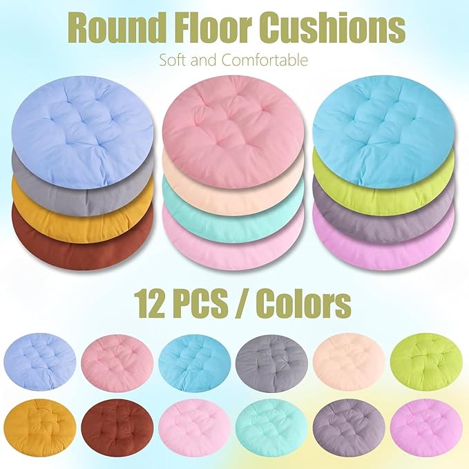 12 Pcs 16 Inch Floor Pillows Cushions for Kids, Toddlers, Adults - Flexible Seating Pillows for Classroom, Home, School - Reading, Playing Chair Cushions (12 Colors)
