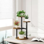 IBUYKE 4 Tier Plant Stand Indoor, Metal Wood Plant Shelf for Multiple Plants, Small Tiered Corner Flower Pot Stand for Living Room Patio Balcony Garden, Rustic Brown TMJ073H