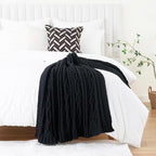 Battilo Black Throw Blanket for Couch, Cable Knit Blanket for Bed,Chair, Home Decor, Soft Cozy Woven Chenille Throw Blanket, Decorative Boho Throw Blanket, 51"x67"