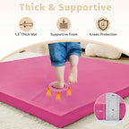 Waterproof Baby Play Mat for Floor Memory Foam 47 * 47 Cushion Playpen Playmat Tummy Time Nursery Rug Thick Pad Create Soft & Safe Area for Infants,Toddler,Kids,Hot Pink