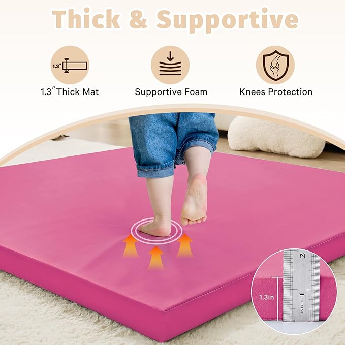 Waterproof Baby Play Mat for Floor Memory Foam 50 * 50 Cushion Playpen Playmat Tummy Time Nursery Rug Thick Pad Create Soft & Safe Area for Infants,Toddler,Kids,Hot Pink