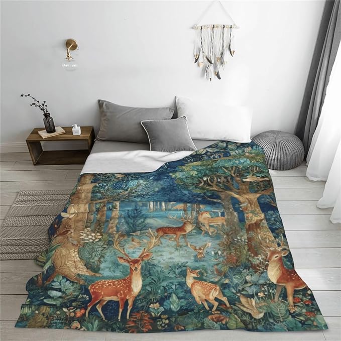 Deer Throw Blanket Soft Flannel Blanket 60"x50" in Bed Blanket Home Decor for Room Sofa Couch All Season