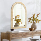 ULIKE Rattan Mirror for Bathroom, 24x36 Inch Arch Rustic Farmhouse Wall Decor with Handmade Wicker Frame, Boho Mirror for Nursery Bedroom Living Room Entryway
