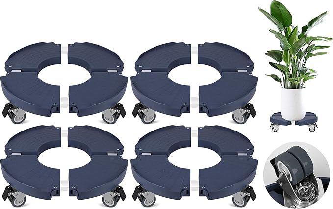 ToLanbbt 4 Pack Plant Caddy Stands with 360° Wheels Adjustable 15-22 in Rolling Stands Heavy Duty Large Plant Carts Dolly with Casters 440lbs Capacity for Large Planter, Garden Pot, Flower Pot, Blue