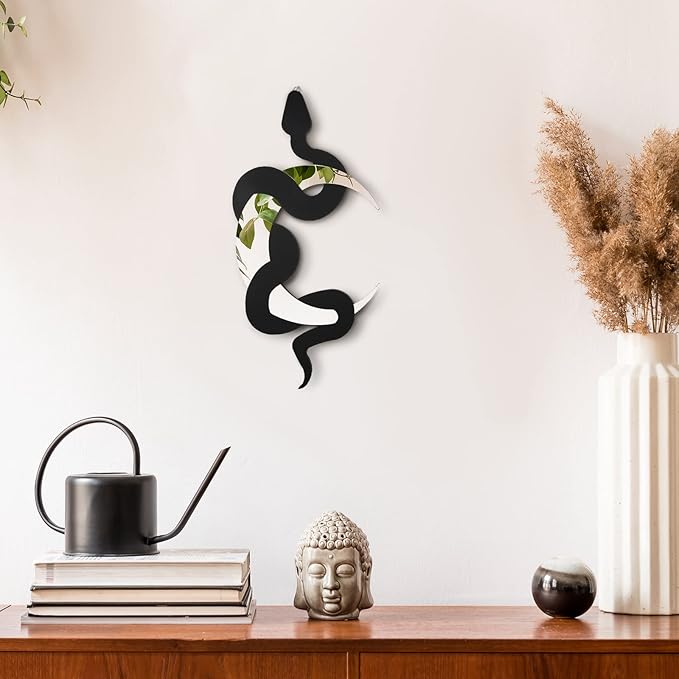 Weysat Black Snake and Crescent Moon Mirror Gothic Wall Decor Gothic Snake Decor Boho Hanging Mirrors Home Decorative Wall Art for Living Room Bathroom Bedroom Hallway