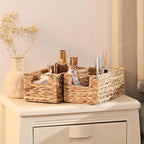 Vagusicc Wicker Storage Basket, Set of 2 Hand-Woven Storage Baskets for Organizing, Small Wicker Basket for Toilet Paper, Foldable Cube Organizer Bins for Shelves and Bathroom (Water Hyacinth)