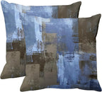 Emvency Set of 2 Blue Brown Painting Throw Pillow Covers Beige Office Contemporary Abstract Modern Design Retro Decorative Pillow Case Home Decor Standard Square 18x18 Inch Cushion Pillowcase