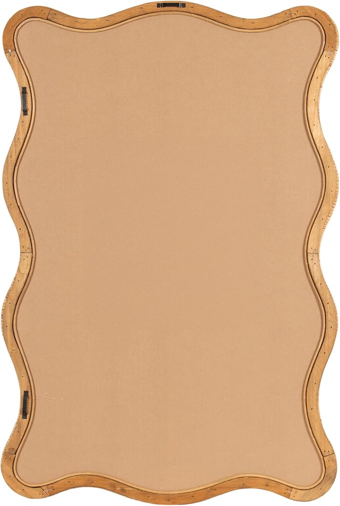 Kate and Laurel Rahfy Boho Scalloped Rectangle Rattan Wall Mirror, 24 x 36, Natural Wood, Decorative Rectangular Wavy Mirror with Authentic Rattan Frame for Bathroom Mirror Decor