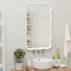 COZAYH Rustic Farmhouse Wall Mirror, 23.5” x 38” Rectangular Decorative Wall Mounted Mirror with Distressed Wood Frame & Curved Scallop Detail, White