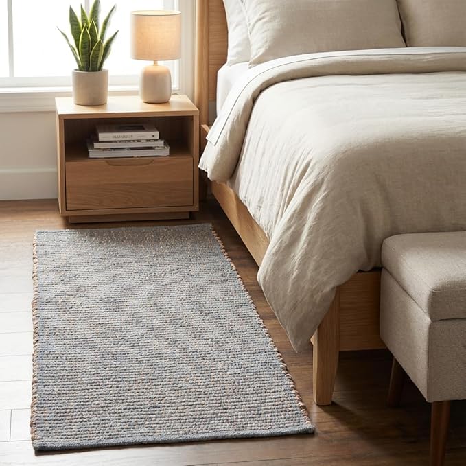 Light Gray 2X4 Handwoven Jute Cotton Mat – Reversible Natural Fiber Rug for Entryway, Bathroom, or Kitchen