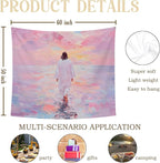 bitCNY Jesus Sunset Walk Tapestry – Pink Pastel Christian Wall Hanging, Peaceful Inspirational Decor for Bedroom or Prayer Room, 50x60 Inch
