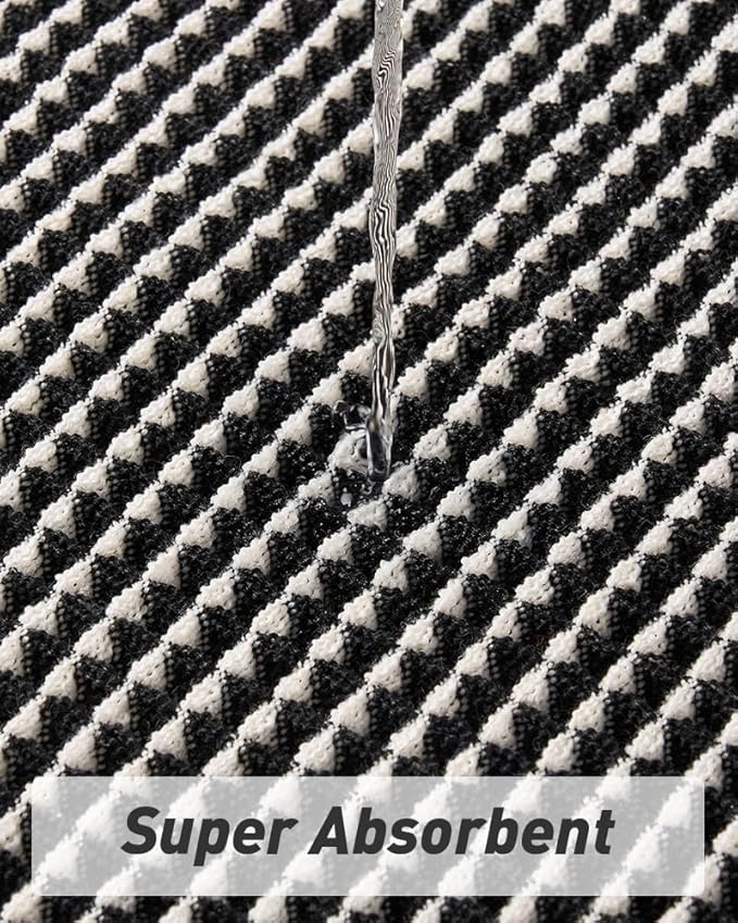 Upgraded Waffle Runner Rug, Super Absorbent Non Slip Bath Mats for Bathroom Floor, Washable Bathroom Runner Rug with Tassels, Ideal for Hallway Bedroom Laundry Room, Black & Cream, 2'x 6'(24" x 72")