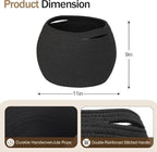 Black Woven Storage Basket, 11" x 9" Indoor Plant Basket for Decor, Decorative Small Cotton Rope Bin for Organizing Pet Toy, Gifts, Towel, Cloth, Socks, Wicker Planter Holder, Modern Shoe Bin