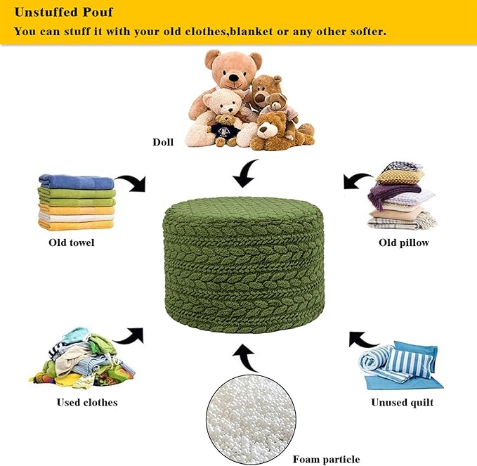 Asuprui 20x14 Inch Unstuffed Ottoman Pouf Cover – Lightweight Foot Rest, Floor Bean Bag Chair, Storage Pouf for Living Room, Bedroom & Balcony (Filler Not Included) (Green)