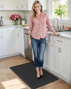 DEXI Kitchen Floor Mats Cushioned Anti Fatigue,17x29+17x59, Standing Runner Rug Waterproof, Comfort Memory Foam Padded for Front Sink Laundry Set of 2, Black