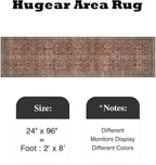 HUGEAR 2x8 Runner Rug Hallway Vintage Brick Red Machine Washable Retro Floral Low Pile Carpet Vacuumable Distressed Long Throw Rug Bedroom Office Bathroom Kitchen Laundry Non Slip Soft Lightweight