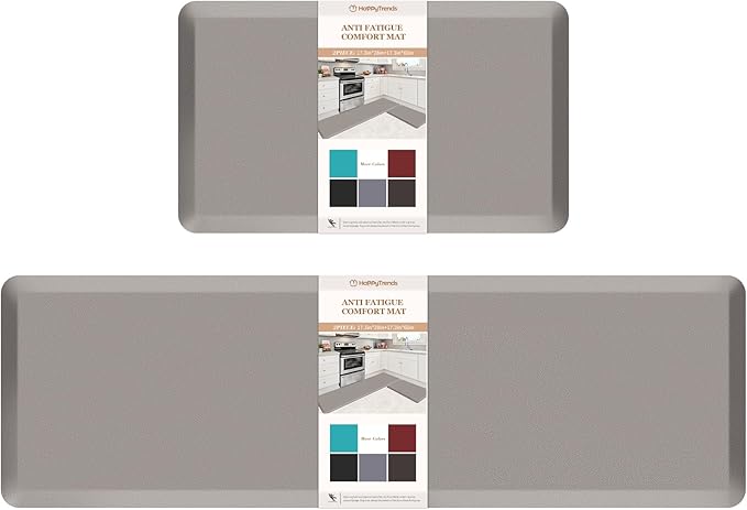 HappyTrends 2 PCS Kitchen Mat Cushioned Anti-Fatigue Floor Mat, Heavy Duty Ergonomic Comfort Foam Standing Mat, Waterproof Non-Slip Kitchen Rugs for Home, Office(20"x30"+20"x60",Khaki)