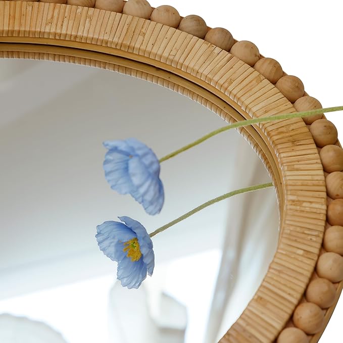 Rattan Wall Mirror - Boho Handmade Wicker Mirror Rustic Farmhouse Mirrors for Bathroom Entryway Wall Decor, 20" x 30", Oval