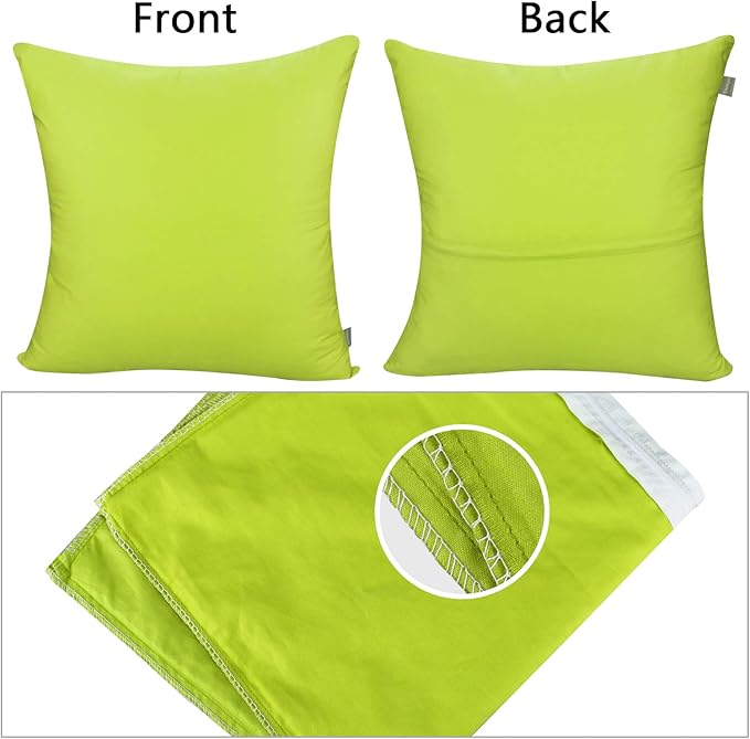 Thmyo 4-Pack 100% Cotton Comfortable Solid Decorative Throw Pillow Case, Square Cushion Cover Pillowcase Sublimation Blank Pillow Covers DIY Throw Pillowcase for Sofa(16x16 inch/ 40x40cm,Light Green)