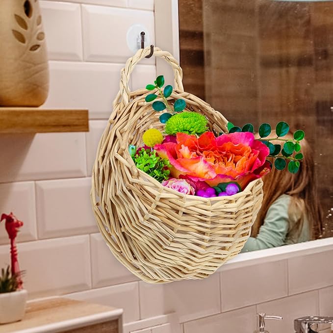 2Pcs Woven Hanging Basket Decorative Wall Hanging Flower Baskets Handwoven Plant Holder with Handle for Home and Garden Plant Display and Storage Stylish Plant Baskets