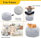 Asuprui Fur Ottoman Stool Unstuffed Footstool Cover Floor Pouf Foot Rest No Filler 20x20x12 Inches Round Poof Seat Foldable Floor Chair Storage for Living Room Bedroom Misty Gray Pouf Cover