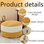 Louis Donné Outdoor Pouf Ottoman Cover (Unfilled), Waterproof Round Footstool & Bean Bag Chair, Multi-Function Stuffed Storage Solution, Yellow & White Boho Foot Rest for Patio Garden, Living Room
