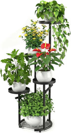 TOSKING 5-Tier Tall Plant Stand Indoor & Outdoor, Anti-Tip Round Base for Pots, Child and Pet Friendly, Heavy Duty Corner Shelf for Multiple Plants, Space-Saving Design for Living Room Balcony Garden (Black, 38in)